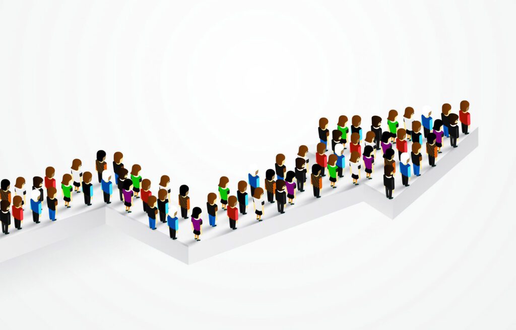 Arrow graphic with customers on it