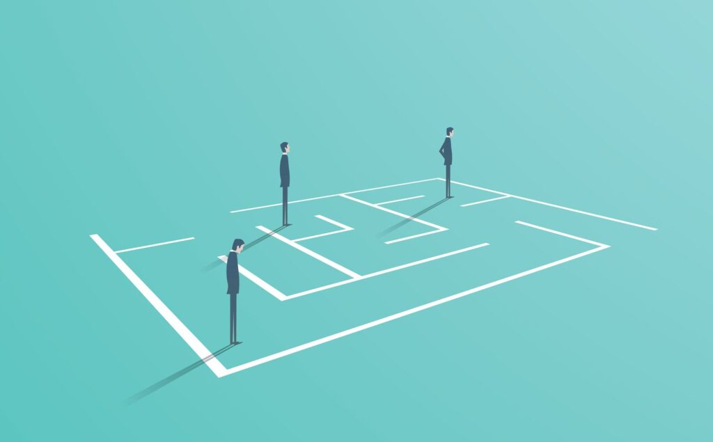 Graphic of businessmen moving through maze