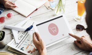 Consumer looking at online shop on tablet