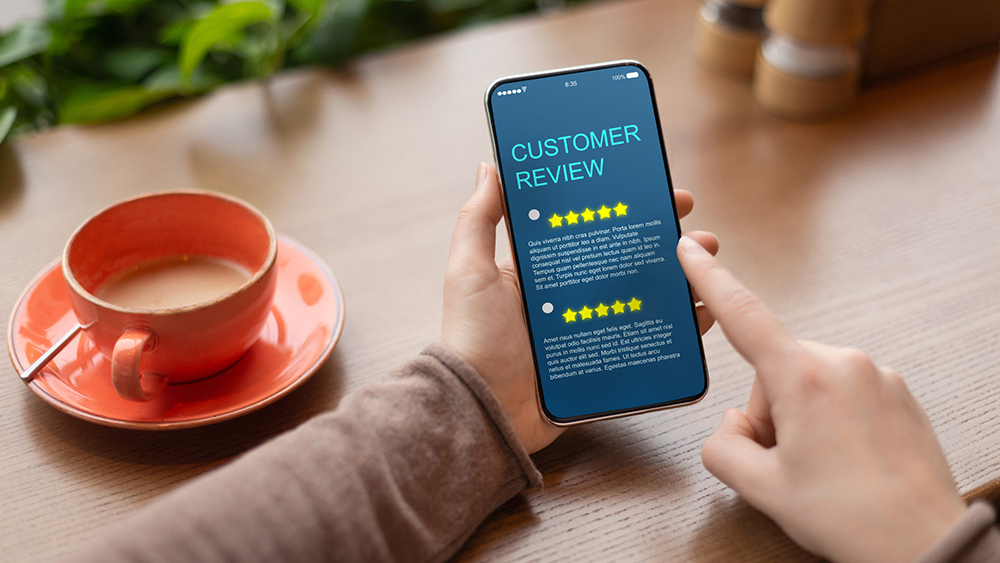 Customer ratings and reviews shared on phone